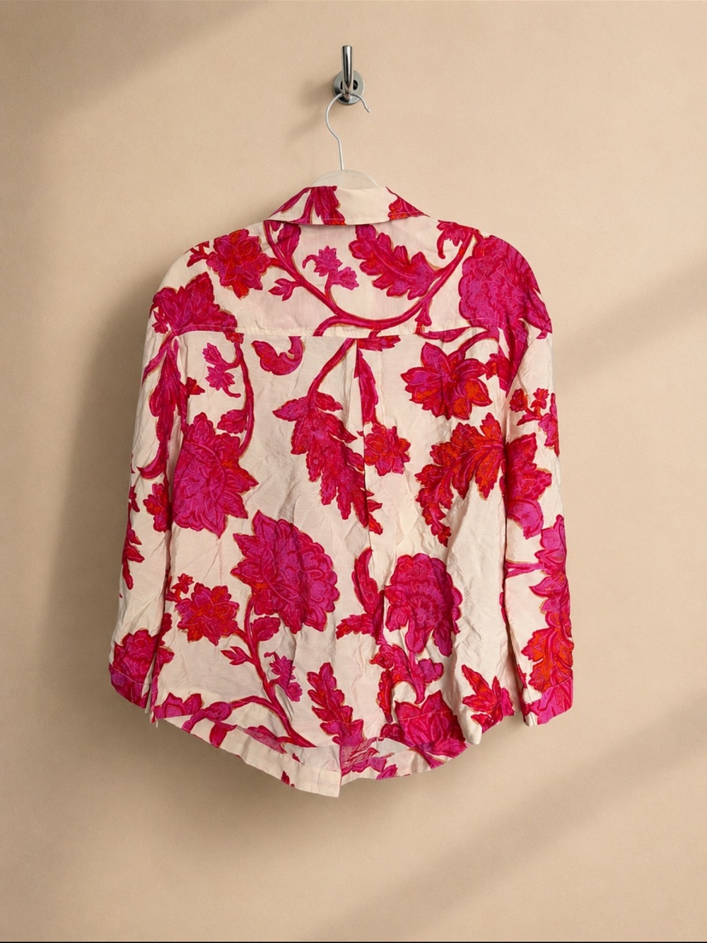 MANGO WOMEN Floral Button-Down Shirt in Pink and Cream Size 4 - Picture 6 of 7